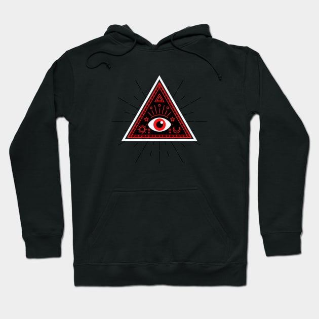 All Seeing eye - red and black with red eye Hoodie by Just In Tee Shirts